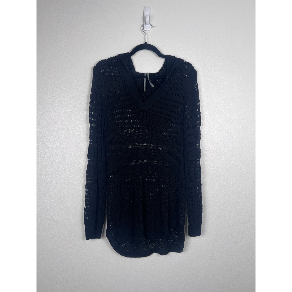 Anthropologie Women's Long Sleeve‎ Open Knit Tunic Length Sweater Black Sz M